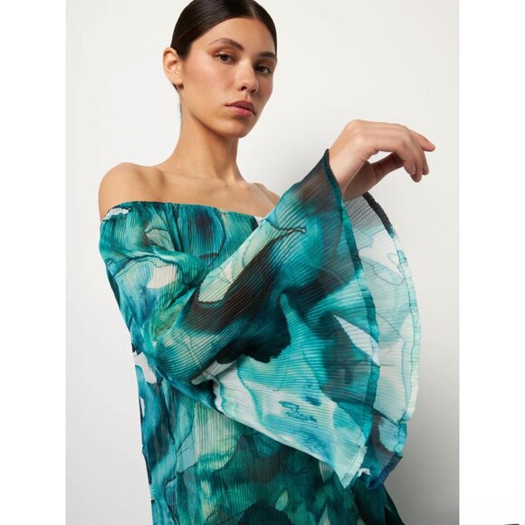 NWT Villa Fresca Malia Micro Pleated Maxi Dress Chiffon Cover Up Vacation New 6 - Picture 2 of 10